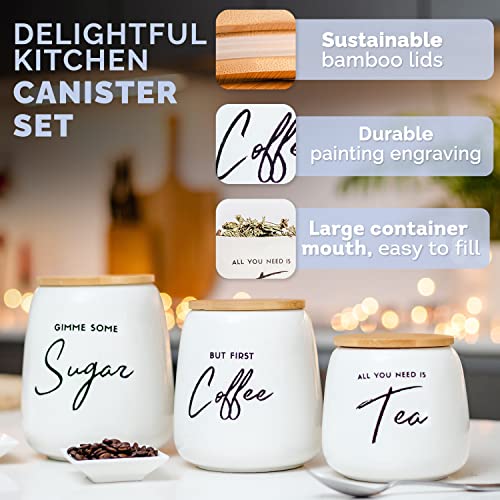 FIFTH FORK Canister Sets for the Kitchen - Perfect Kitchen Canisters for Countertop - Set of 3 Kitchen Canisters - Great for Countertop Storage - Ceramic Food Storage Containers