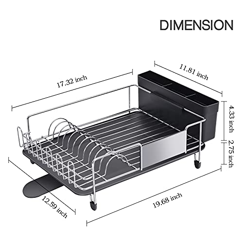 TOOLF Stainless Steel Dish Drying Rack, Kitchen Sink Organizer and Drainboard Set, Large Capacity Dish Drainer Kitchen Accessories with 360° Swivel Spout, Cup Holder & Cutlery Box, One Piece