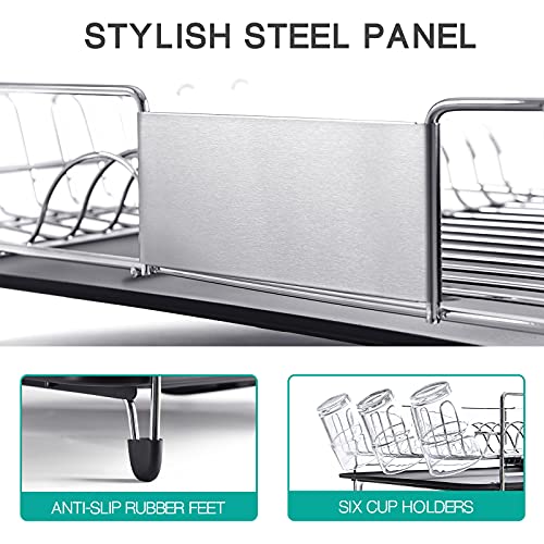 TOOLF Stainless Steel Dish Drying Rack, Kitchen Sink Organizer and Drainboard Set, Large Capacity Dish Drainer Kitchen Accessories with 360° Swivel Spout, Cup Holder & Cutlery Box, One Piece