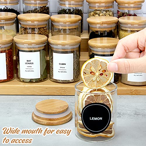 JuneHeart 24 Pcs Spice Jars with Bamboo Lids, 5.5OZ Glass Spice Jars with 194 Labels, Airtight Seasoning Container for Kitchen Spice Sugar Salt Coffee Tea Beans