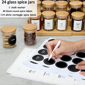 JuneHeart 24 Pcs Spice Jars with Bamboo Lids, 5.5OZ Glass Spice Jars with 194 Labels, Airtight Seasoning Container for Kitchen Spice Sugar Salt Coffee Tea Beans