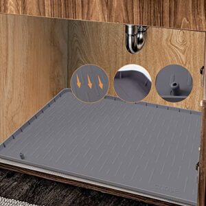 cndse under sink mats for kitchen waterproof，under kitchen sink mat with drain holes，thickened non-slip silicone under sink mat ，under sink liner for kitchen and bathroom sink cabinets 34”x22”, grey