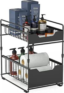 junyuan under sink organizers and storage with sliding storage drawer,2-tier cabinet organizer shelf for kitchen,bathroom,office,countertop stackable storage basket (black)