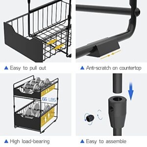 junyuan Under Sink Organizers And Storage With Sliding Storage Drawer,2-Tier Cabinet Organizer Shelf for Kitchen,Bathroom,Office,Countertop Stackable Storage Basket (black)