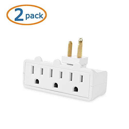 [UL Listed] Cable Matters 2-Pack 3 Outlet Grounded 180 Degree Swivel Wall Tap in White (Swivel Outlet, 3 Plug Outlet Adapter, Multi Plug Outlet, Outlet Extender)