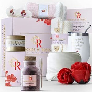 o&r 14-piece get well soon gift basket -birthday gift- thoughtful self-care package kit for women – after surgery presents with coffee tumbler – with rose soaps & candle for spa gifts for women