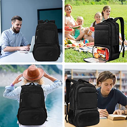 DAILY&DIARY Lunch Backpack, Insulated Cooler Backpack with Lunch Compartment for Men Women Water Resistant Lunch Bag 15.6 Inch Laptop Backpack Durable for Work, School, Camping, Picnics, Black