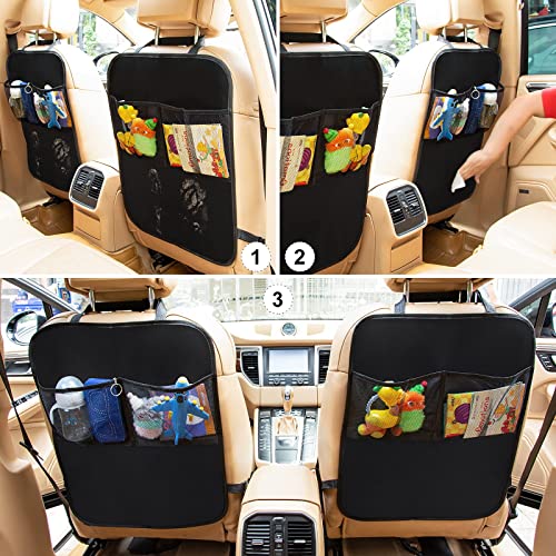 Kick Mats with Organizer - 2 Pack Backseat Protector Seat Covers for Your Car, SUV, Minivan or Truck Seats - Vehicle Back Seat Kids Safety Accessories - Universal Fit Automotive Interior Protectors