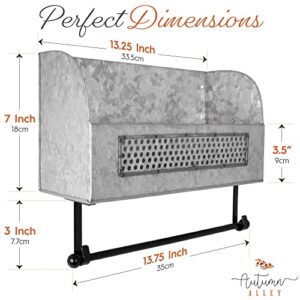 Autumn Alley Rustic Paper Towel Holder with Shelf Wall Mounted – Stylish Farmhouse Paper Towel Holder – Galvanized Paper Towel Hanging Rack – Farmhouse Kitchen and Bathroom Wall Decor