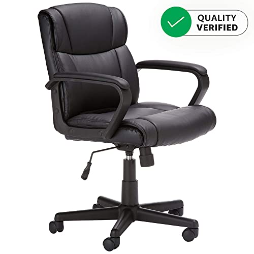 Amazon Basics Padded Office Desk Chair with Armrests, Adjustable Height/Tilt, 360-Degree Swivel, 275Lb Capacity - Black