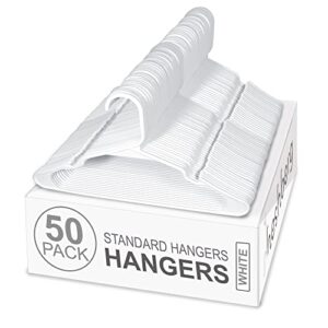 heshberg plastic notched hangers space saving tubular clothes hangers standard size ideal for everyday use on shirts, coats, pants, dress, skirts, etc. (50 pack, white)