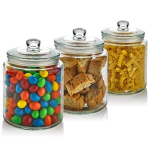 3 pc 30oz clear glass storage jar with lids – airtight food jars – glass kitchen containers for pantry, countertop