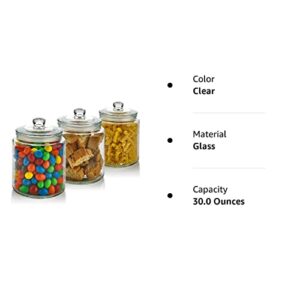 3 Pc 30oz Clear Glass Storage Jar with Lids - Airtight Food Jars - Glass Kitchen Containers for Pantry, Countertop