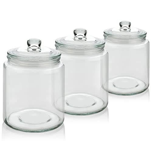 3 Pc 30oz Clear Glass Storage Jar with Lids - Airtight Food Jars - Glass Kitchen Containers for Pantry, Countertop