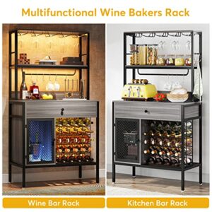 Tribesigns 64" Wine Rack, 5-Tier Wine Bar Cabinet with 6 Hooks, 32-Bottles Large Capacity Liquor Cabinet with Wine Bottle Holders, Wine Bar for Kitchen, Dining/Living Room, Wine Cellar, Retro Grey