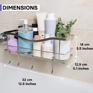 KINCMAX Shower Caddy, Rustproof SUS304 Stainless Steel, Adhesive Wall Mount Drill-Free Baskets with Hooks (Polished Silver)