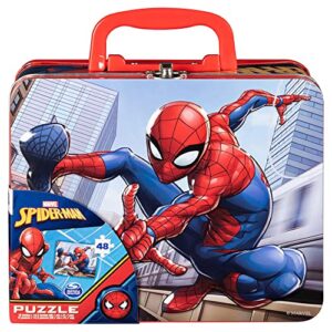 spiderman large lunch tin box with 24pc puzzle inside