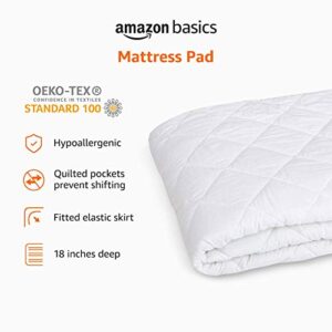 Amazon Basics Hypoallergenic Quilted Mattress Topper Pad Cover - 18 Inch Deep, Queen