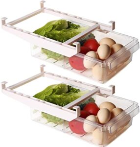 shopwithgreen 2 pack refrigerator organizer bins with handle, pull-out fridge drawer organizer, freely pullable refrigerator storage box with 2 divided sections, fit for 0.6” fridge shelf