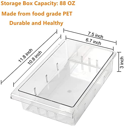 shopwithgreen 2 Pack Refrigerator Organizer Bins with Handle, Pull-out Fridge Drawer Organizer, Freely Pullable Refrigerator Storage Box with 2 Divided Sections, Fit for 0.6'' Fridge Shelf