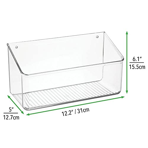 mDesign Plastic Wall Mount Organizer - 12" Wide Hanging Caddy for Home Storage - Angled Mountable Container Bin for Dorm, Bathroom, and Office - Phone Holder Basket - Ligne Collection - 2 Pack -Clear