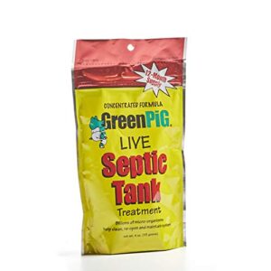 green pig 52 live tank treatment aids in the breakdown of septic waste to prevent backups with easy dissolvable flush, consumer strength