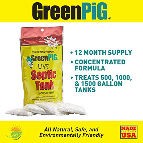 GREEN PIG 52 Live Tank Treatment Aids in The Breakdown of Septic Waste to Prevent Backups with Easy Dissolvable Flush, Consumer Strength