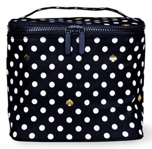 kate spade new york black insulated lunch tote, small lunch cooler, thermal bag with double zipper close and carrying handle, polka dots