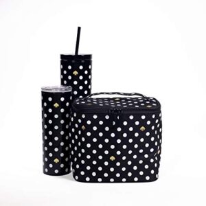 Kate Spade New York Black Insulated Lunch Tote, Small Lunch Cooler, Thermal Bag with Double Zipper Close and Carrying Handle, Polka Dots