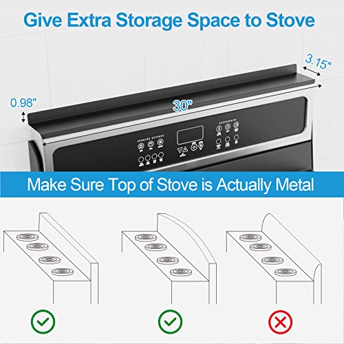 EMBATHER Magnetic Shelf for Kitchen Stove, 30'' Stove Top Shelf Over The Stove, Stove Spice Rack Fits for Flat Top Stove, Kitchen Storage Organizer, Black