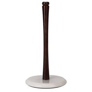 marble paper towel holder countertop for kitchen, wood paper towel holder stand with no wobbly natural marble base, one hand pull & tear – black brown