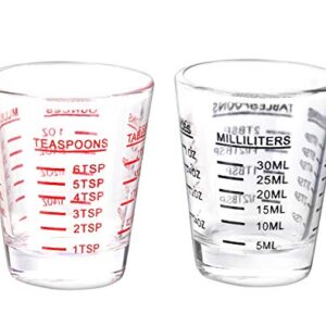 Shot Glasses Measuring cup Espresso Shot Glass Liquid Heavy Glass Wine Glass 2 Pack 26-Incremental Measurement 1oz, 6 Tsp, 2 Tbs, 30ml (Black and Red)