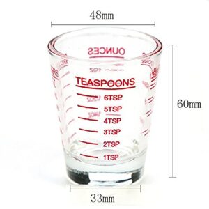 Shot Glasses Measuring cup Espresso Shot Glass Liquid Heavy Glass Wine Glass 2 Pack 26-Incremental Measurement 1oz, 6 Tsp, 2 Tbs, 30ml (Black and Red)