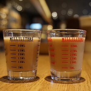 Shot Glasses Measuring cup Espresso Shot Glass Liquid Heavy Glass Wine Glass 2 Pack 26-Incremental Measurement 1oz, 6 Tsp, 2 Tbs, 30ml (Black and Red)