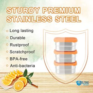 Amazing Containers| Set of 3 Stainless Steel Containers with Silicon Lids | condiments containers |On the go fruits and Snack Containers for Toddlers and Kids | Leakproof BPA Free | 8 oz (1 cup) each