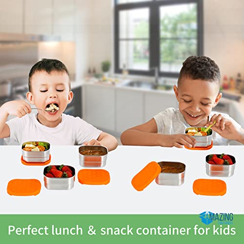 Amazing Containers| Set of 3 Stainless Steel Containers with Silicon Lids | condiments containers |On the go fruits and Snack Containers for Toddlers and Kids | Leakproof BPA Free | 8 oz (1 cup) each