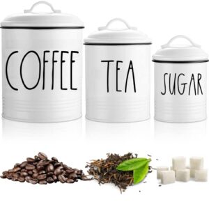 Brighter Barns Coffee Sugar Tea Canister Set Farmhouse Coffee Container Set - Large Airtight Food Storage Containers with Lids - Farmhouse Kitchen Decor - Coffee Station Decor & Accessories