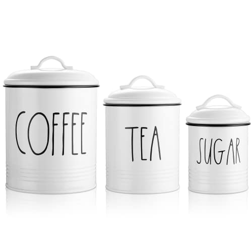 Brighter Barns Coffee Sugar Tea Canister Set Farmhouse Coffee Container Set - Large Airtight Food Storage Containers with Lids - Farmhouse Kitchen Decor - Coffee Station Decor & Accessories