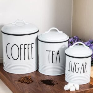 Brighter Barns Coffee Sugar Tea Canister Set Farmhouse Coffee Container Set - Large Airtight Food Storage Containers with Lids - Farmhouse Kitchen Decor - Coffee Station Decor & Accessories