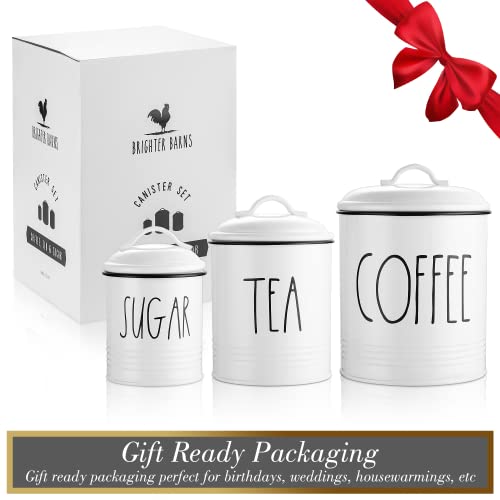 Brighter Barns Coffee Sugar Tea Canister Set Farmhouse Coffee Container Set - Large Airtight Food Storage Containers with Lids - Farmhouse Kitchen Decor - Coffee Station Decor & Accessories