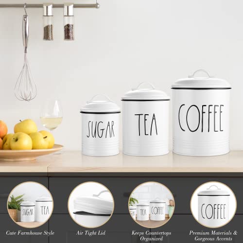 Brighter Barns Coffee Sugar Tea Canister Set Farmhouse Coffee Container Set - Large Airtight Food Storage Containers with Lids - Farmhouse Kitchen Decor - Coffee Station Decor & Accessories