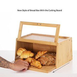 MHONFL Bamboo Bread Box For Kitchen Counter With Cutting Board, large Capacity Bread Storage Container , rustic Farmhouse Style Bread Holder For Kitchen Countertop