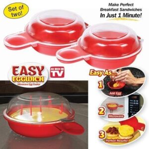 LI&HI Easy Eggwich Microwave Egg Cooker, Red and clear