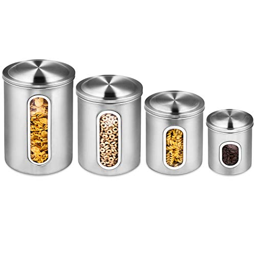 Deppon Airtight Canisters Set for Kitchen, 4-Piece Stainless Steel Food Storage Container with Lids for Kitchen Counter Coffee Tea Nuts Sugar Flour