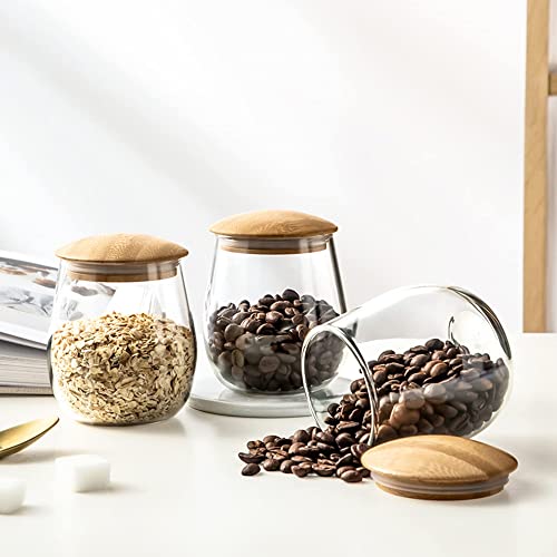 MOLADRI 800 ML/26 FL OZ Clear Cute Glass Storage Canister Holder with Airtight Bamboo Lid, Round Modern Decorative Container Jar for Coffee, Spice, Candy, Salt, Cookie, Condiment, Pepper, Sugar