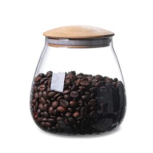 moladri 800 ml/26 fl oz clear cute glass storage canister holder with airtight bamboo lid, round modern decorative container jar for coffee, spice, candy, salt, cookie, condiment, pepper, sugar