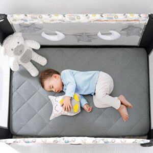 TILLYOU Cloudy Soft Pack and Play Sheet Quilted, Breathable Thick Play Yard Playpen Sheets, 39"x27"x5" Fit Mini/Portable Crib Mattress Pad Pack N Play Mattress Pad, Charcoal Gray