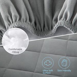 TILLYOU Cloudy Soft Pack and Play Sheet Quilted, Breathable Thick Play Yard Playpen Sheets, 39"x27"x5" Fit Mini/Portable Crib Mattress Pad Pack N Play Mattress Pad, Charcoal Gray