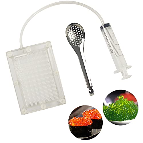 DUEBEL Spherical Caviar Dispenser, Caviar Maker Box, Molecular Gastronomy Kit | 96 Holes Roe Sauce Dispenser with Infuser & Strainer Spoon