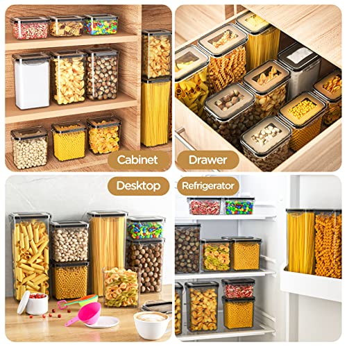 Airtight Food Storage Containers Set with Lids -12 PCS Kitchen Pantry Organization and Storage BPA-Free Plastic Food Containers for Cereal Flour Sugar and Snack, for Organizing with Labels & Marker (JSC-12)
